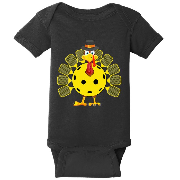 Funny Pickleball Thanksgiving Golf Ball Turkey Lover Baby Bodysuit