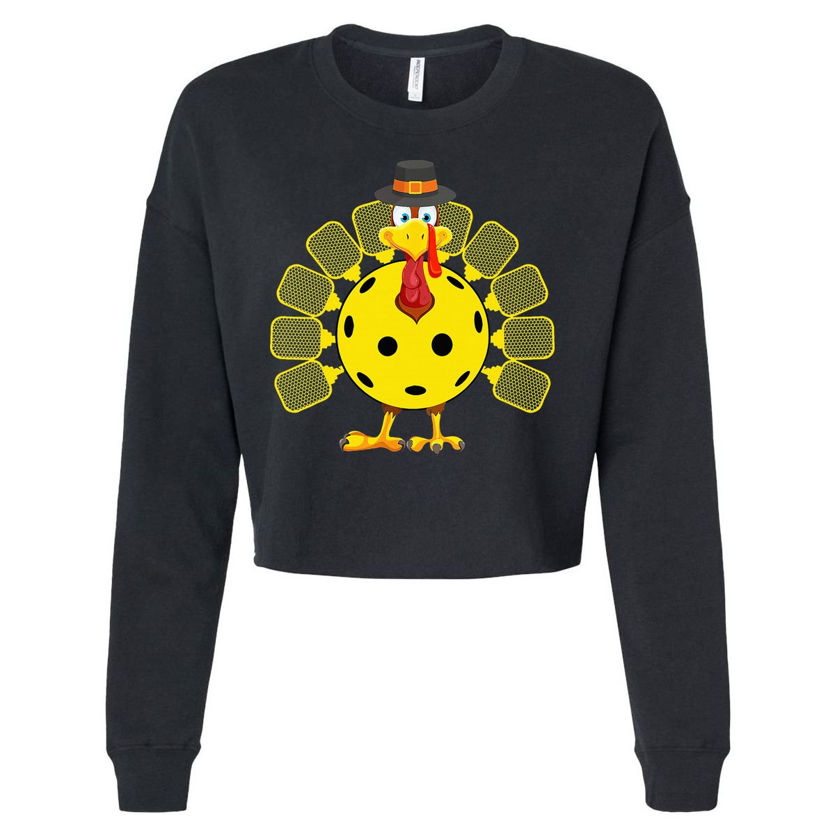Funny Pickleball Thanksgiving Golf Ball Turkey Lover Cropped Pullover Crew