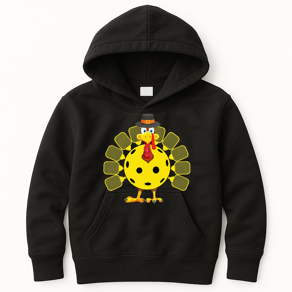 Funny Pickleball Thanksgiving Golf Ball Turkey Lover Kids Hoodie