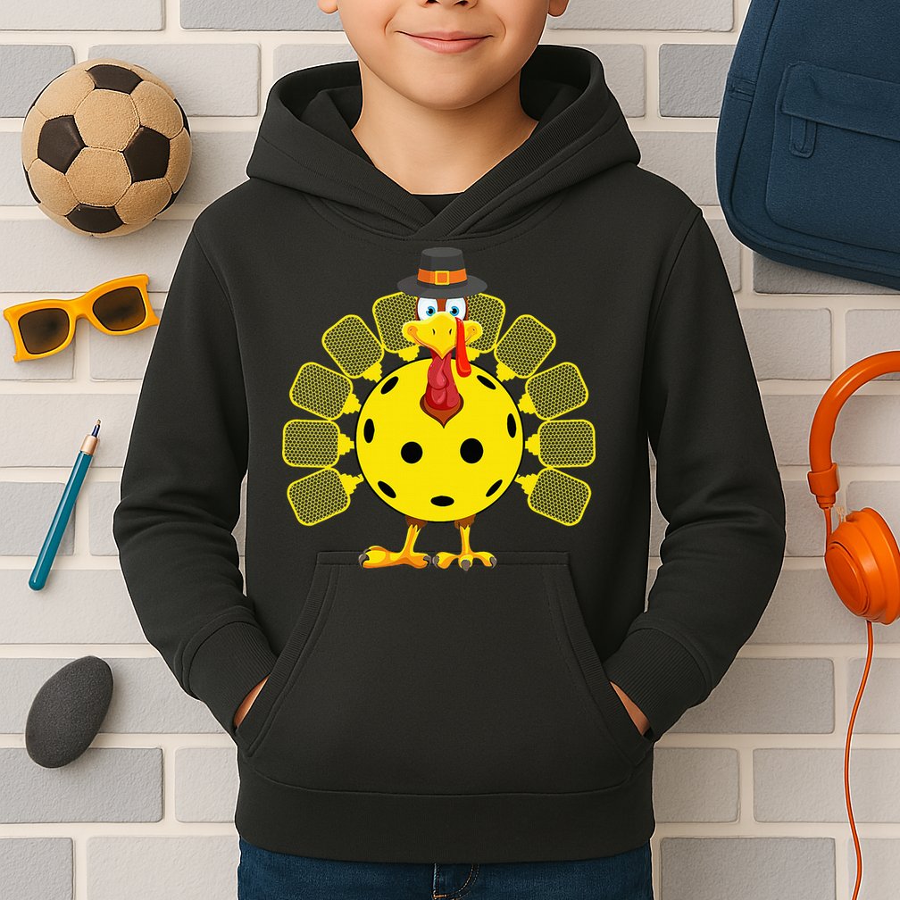 Funny Pickleball Thanksgiving Golf Ball Turkey Lover Kids Hoodie