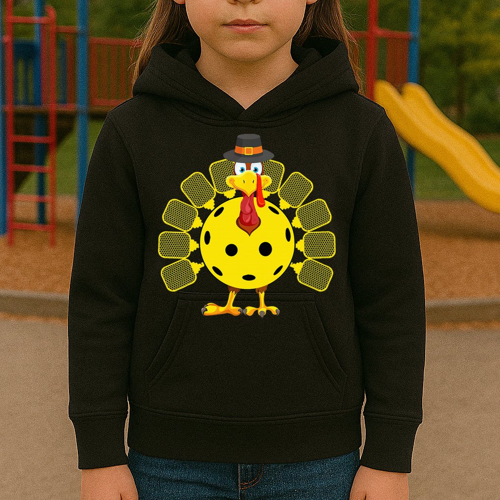 Funny Pickleball Thanksgiving Golf Ball Turkey Lover Kids Hoodie