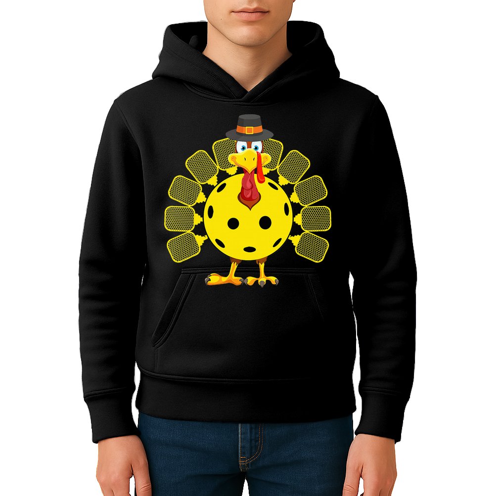 Funny Pickleball Thanksgiving Golf Ball Turkey Lover Kids Hoodie