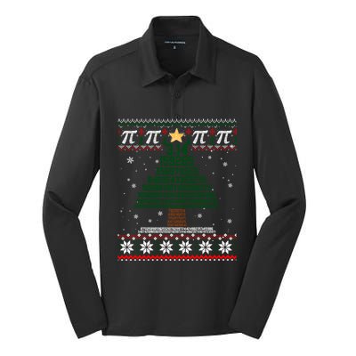 Funny Pi Tree Christmas Math Teacher Ugly Sweater Funny Gift Silk Touch Performance Long Sleeve Polo