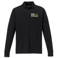 Funny Pickleball Team Clothing Dink Responsibly Performance Long Sleeve Polo