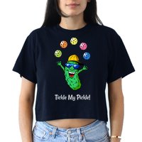 Fun Pickleball, Tickle My Pickle, Juggling Pickleballs Women's Crop Top Tee