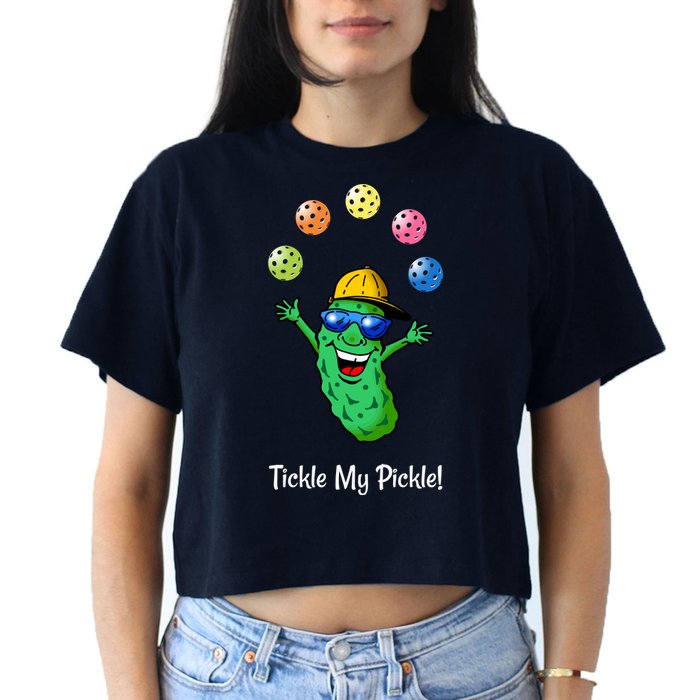 Fun Pickleball, Tickle My Pickle, Juggling Pickleballs Women's Crop Top Tee