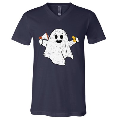 Funny PE Teacher Ghost Spooky Vibes Vintage Halloween V-Neck T-Shirt