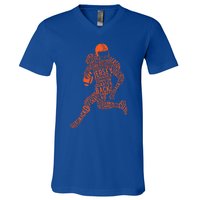 Football Player Typography Gift V-Neck T-Shirt