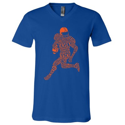 Football Player Typography Gift V-Neck T-Shirt