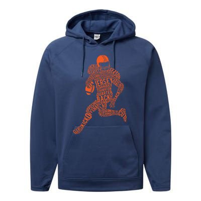 Football Player Typography Gift Performance Fleece Hoodie