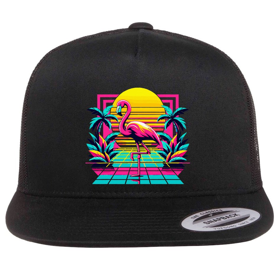 Flamingo Palm Trees Tropical Summer Flat Bill Trucker Hat
