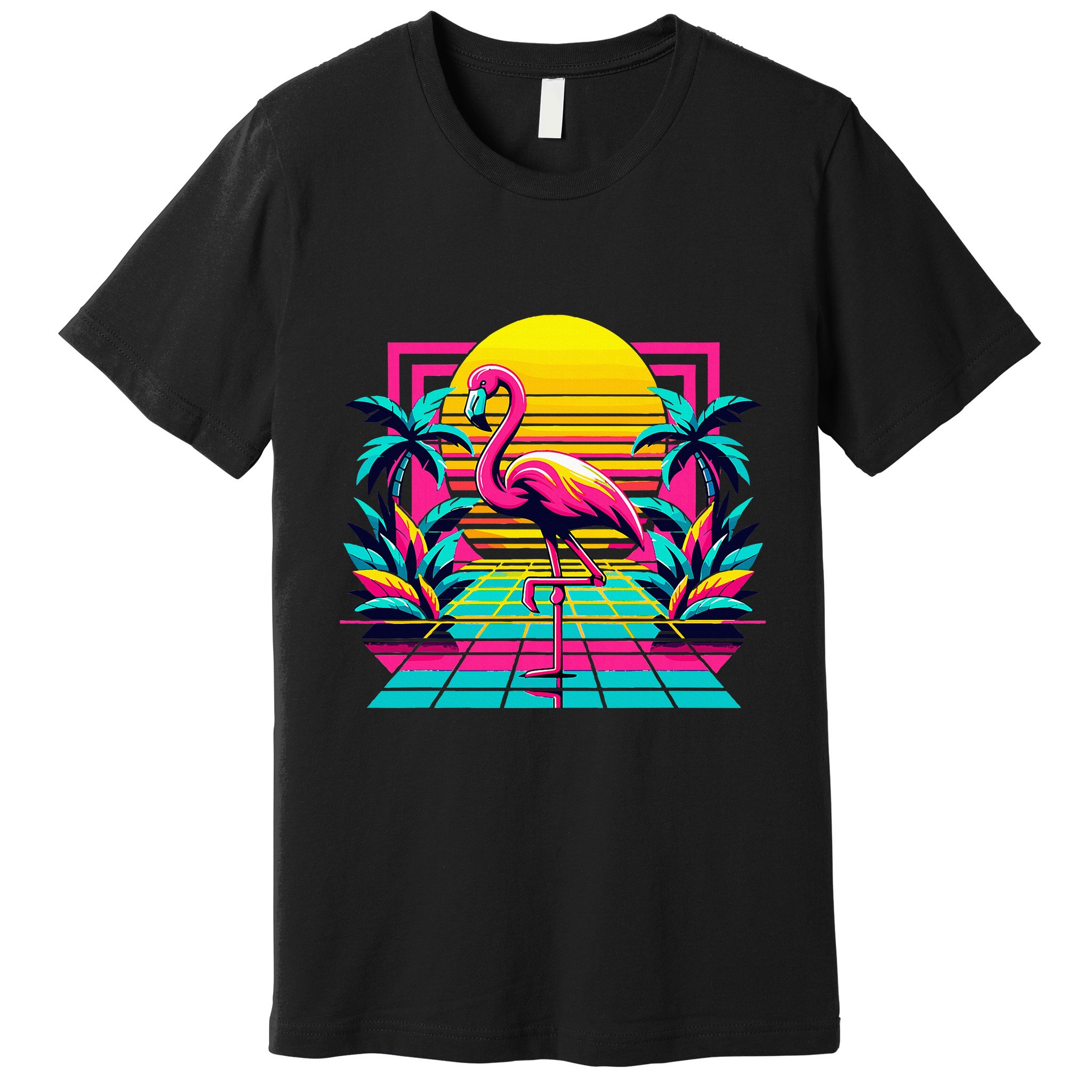 Flamingo Palm Trees Tropical Summer Premium T-Shirt