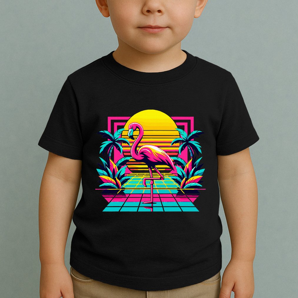 Flamingo Palm Trees Tropical Summer Toddler T-Shirt