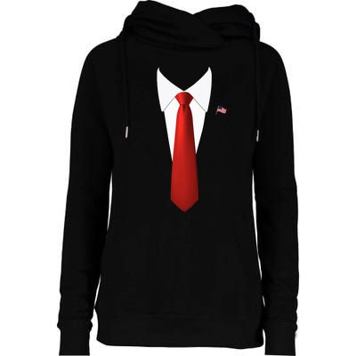 Funny President Trump Suit Lazy Halloween Costume Womens Funnel Neck Pullover Hood