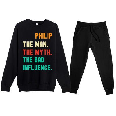 Funny Phillip The Man The Myth The Bad Influence Premium Crewneck Sweatsuit Set