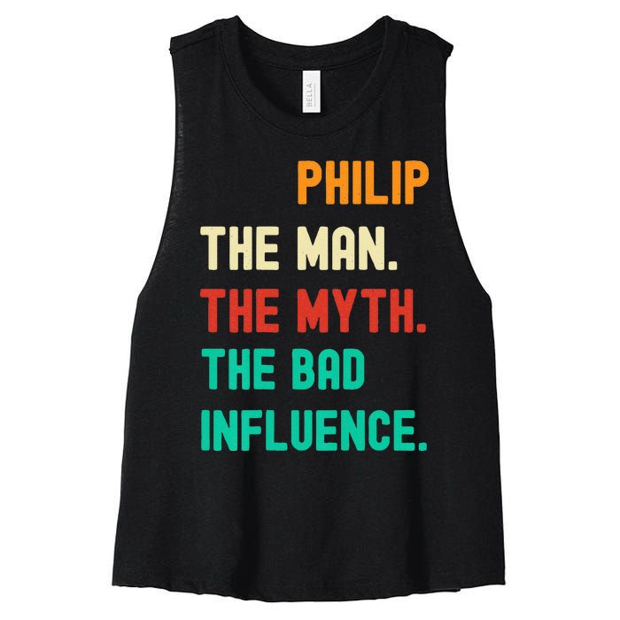 Funny Phillip The Man The Myth The Bad Influence Women's Racerback Cropped Tank