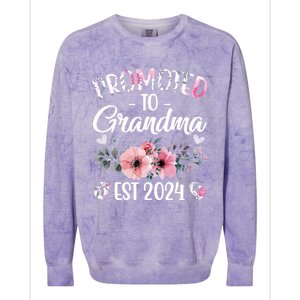 Floral Promoted To Grandma Est. 2024 Grandparents Baby Announcement Colorblast Crewneck Sweatshirt