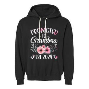 Floral Promoted To Grandma Est. 2024 Grandparents Baby Announcement Garment-Dyed Fleece Hoodie