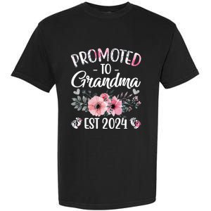 Floral Promoted To Grandma Est. 2024 Grandparents Baby Announcement Garment-Dyed Heavyweight T-Shirt