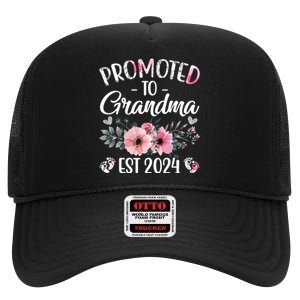 Floral Promoted To Grandma Est. 2024 Grandparents Baby Announcement High Crown Mesh Back Trucker Hat