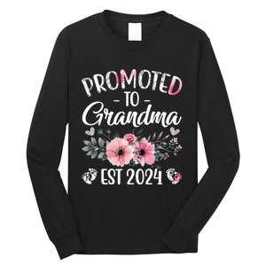 Floral Promoted To Grandma Est. 2024 Grandparents Baby Announcement Long Sleeve Shirt