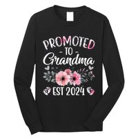 Floral Promoted To Grandma Est. 2024 Grandparents Baby Announcement Long Sleeve Shirt