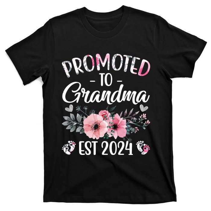 Floral Promoted To Grandma Est. 2024 Grandparents Baby Announcement T-Shirt