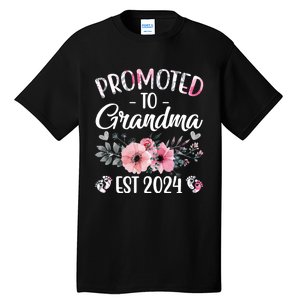 Floral Promoted To Grandma Est. 2024 Grandparents Baby Announcement Tall T-Shirt