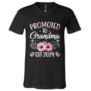 Floral Promoted To Grandma Est. 2024 Grandparents Baby Announcement V-Neck T-Shirt