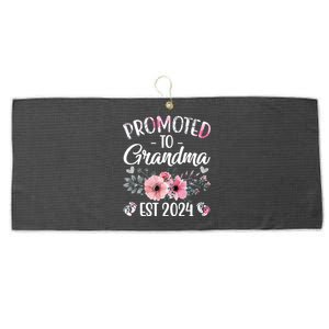 Floral Promoted To Grandma Est. 2024 Grandparents Baby Announcement Large Microfiber Waffle Golf Towel