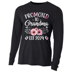 Floral Promoted To Grandma Est. 2024 Grandparents Baby Announcement Cooling Performance Long Sleeve Crew