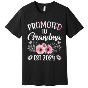 Floral Promoted To Grandma Est. 2024 Grandparents Baby Announcement Premium T-Shirt