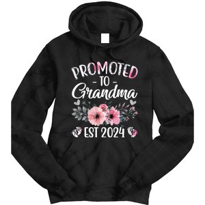 Floral Promoted To Grandma Est. 2024 Grandparents Baby Announcement Tie Dye Hoodie