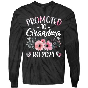 Floral Promoted To Grandma Est. 2024 Grandparents Baby Announcement Tie-Dye Long Sleeve Shirt