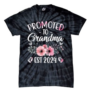 Floral Promoted To Grandma Est. 2024 Grandparents Baby Announcement Tie-Dye T-Shirt