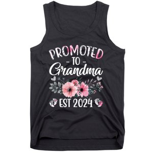 Floral Promoted To Grandma Est. 2024 Grandparents Baby Announcement Tank Top