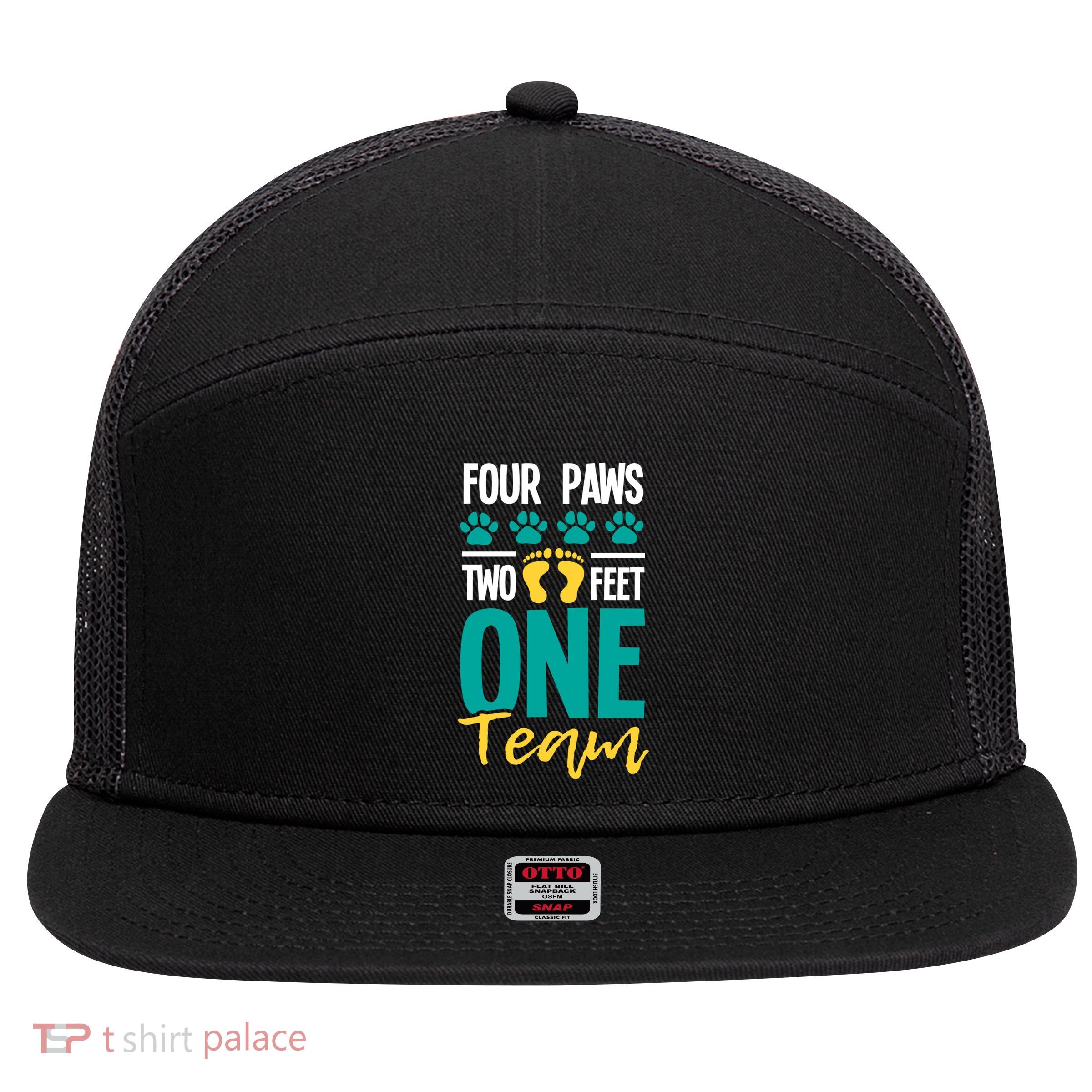 Four Paws Two Feet One Team Gift Puppy Lover Dog Trainer Gift 7 Panel Mesh Trucker Snapback Hat