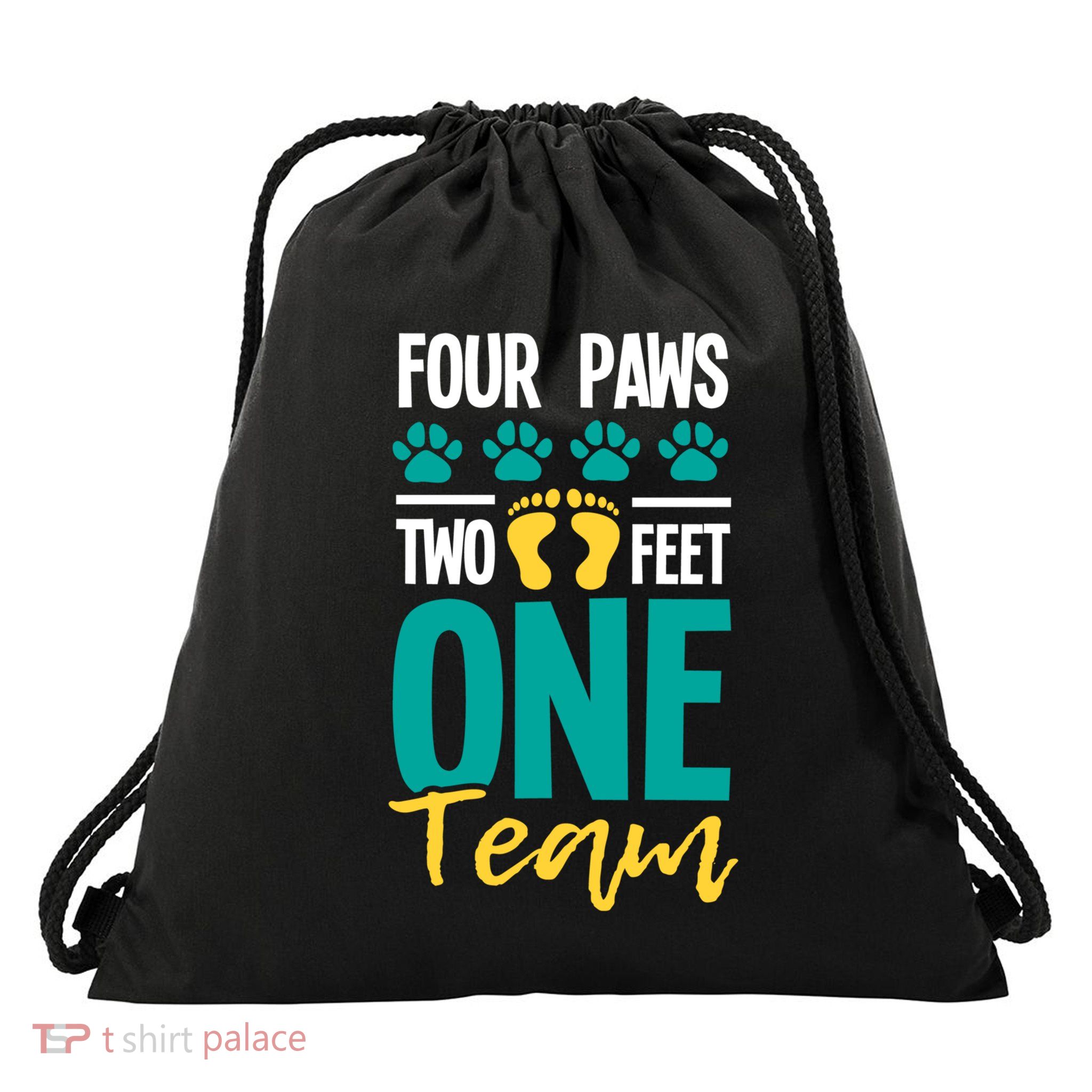Four Paws Two Feet One Team Gift Puppy Lover Dog Trainer Gift Drawstring Bag