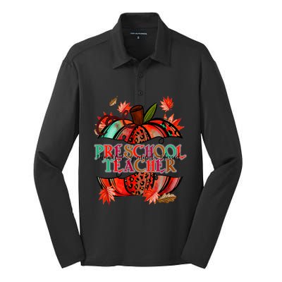 Fall Pumpkin Thankful Blessed Preschool Teacher Great Gift Silk Touch Performance Long Sleeve Polo