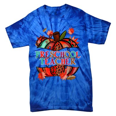 Fall Pumpkin Thankful Blessed Preschool Teacher Great Gift Tie-Dye T-Shirt