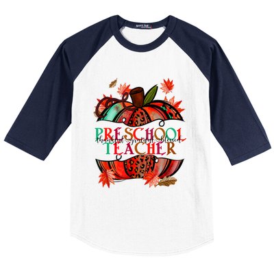 Fall Pumpkin Thankful Blessed Preschool Teacher Great Gift Baseball Sleeve Shirt