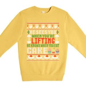 Funny Personal Trainer Christmas For Weightlifting And Cake Meaningful Gift Premium Crewneck Sweatshirt