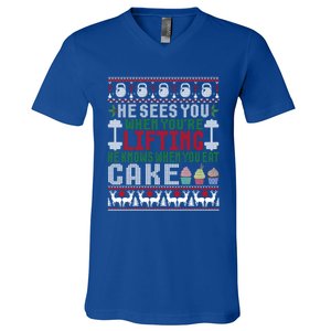 Funny Personal Trainer Christmas For Weightlifting And Cake Meaningful Gift V-Neck T-Shirt