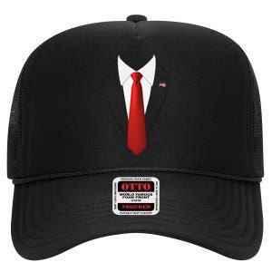 Funny President Trump Suit Lazy Halloween Costume Usa Flag Gift High Crown Mesh Back Trucker Hat