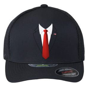 Funny President Trump Suit Lazy Halloween Costume Usa Flag Gift Flexfit Unipanel Trucker Cap