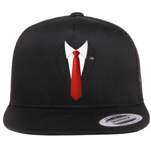 Funny President Trump Suit Lazy Halloween Costume Usa Flag Gift Flat Bill Trucker Hat