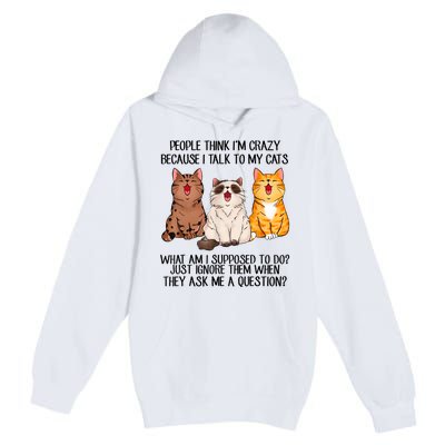 Funny People Think Im Crazy Because I Talk To My Cats Mom Premium Pullover Hoodie