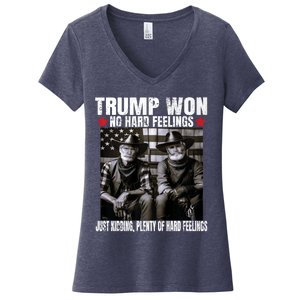 Funny Pro Trump President 47th Elected Win American Cowboy Women's V-Neck T-Shirt