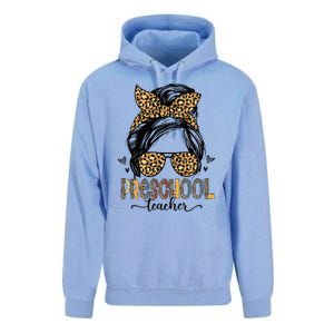 Funny Preschool Teacher Messy Bun Leopard Back To School Unisex Surf Hoodie