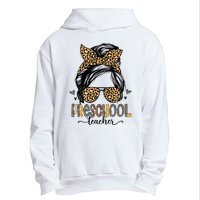 Funny Preschool Teacher Messy Bun Leopard Back To School Urban Pullover Hoodie